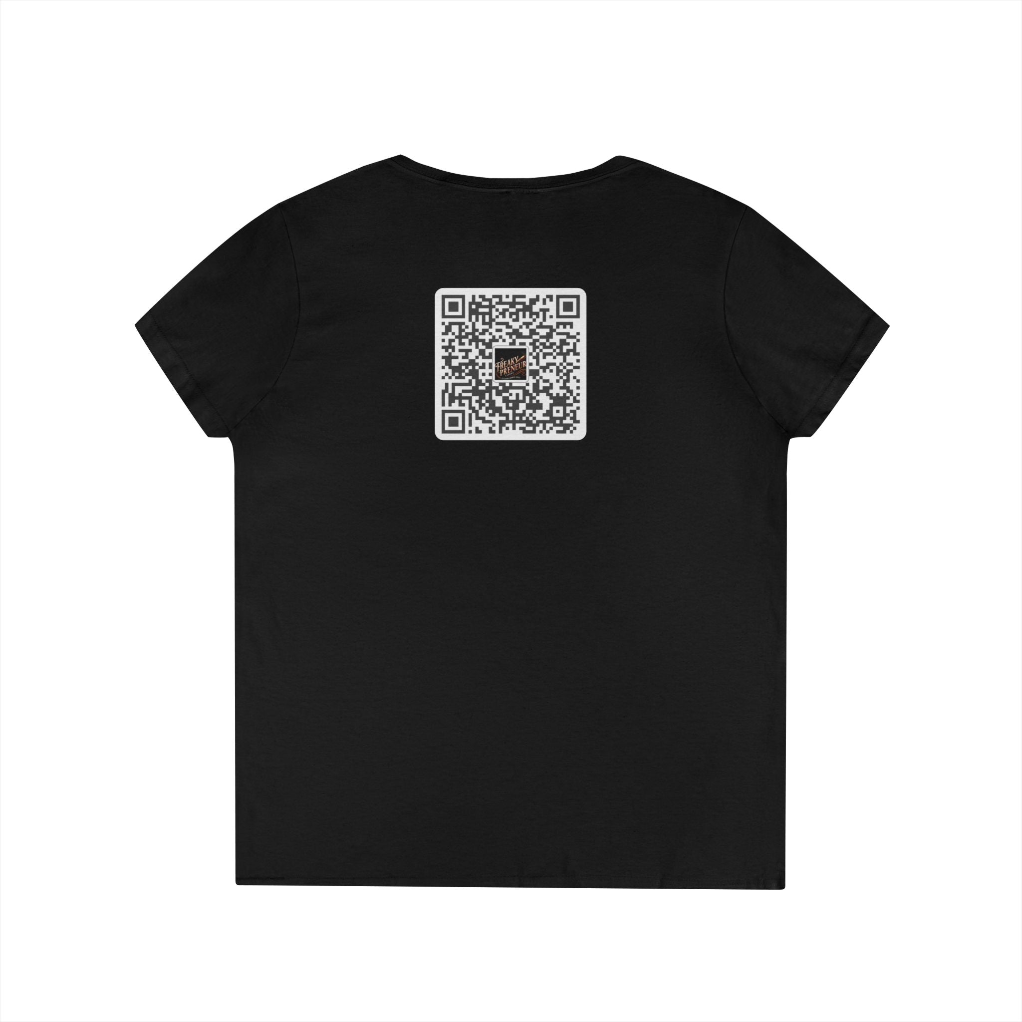Freakypreneur V-Neck Tee — Women’s Entrepreneur T‑Shirt with Cigar Graphic & QR Code