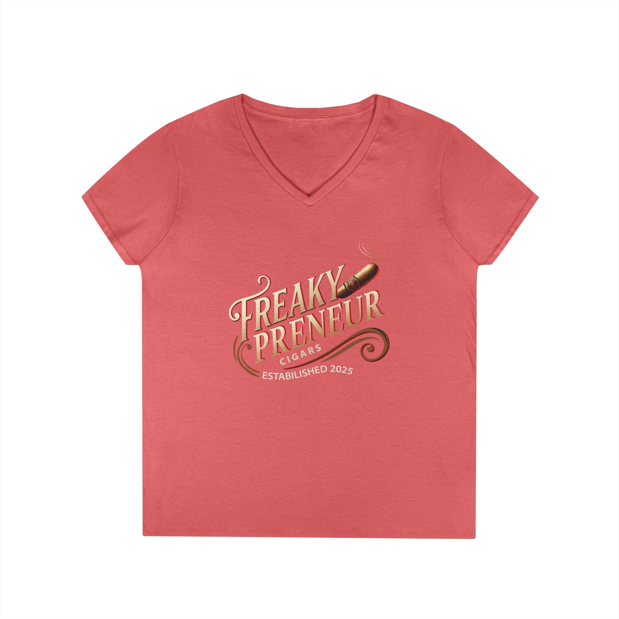 Freakypreneur V-Neck Tee — Women’s Entrepreneur T‑Shirt with Cigar Graphic & QR Code
