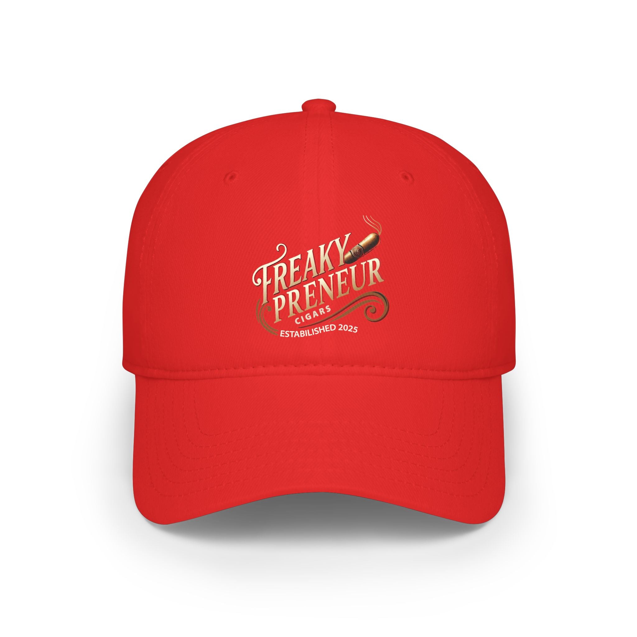 Freakypreneur Cigar Embroidered Baseball Cap — Low Profile Red Hat