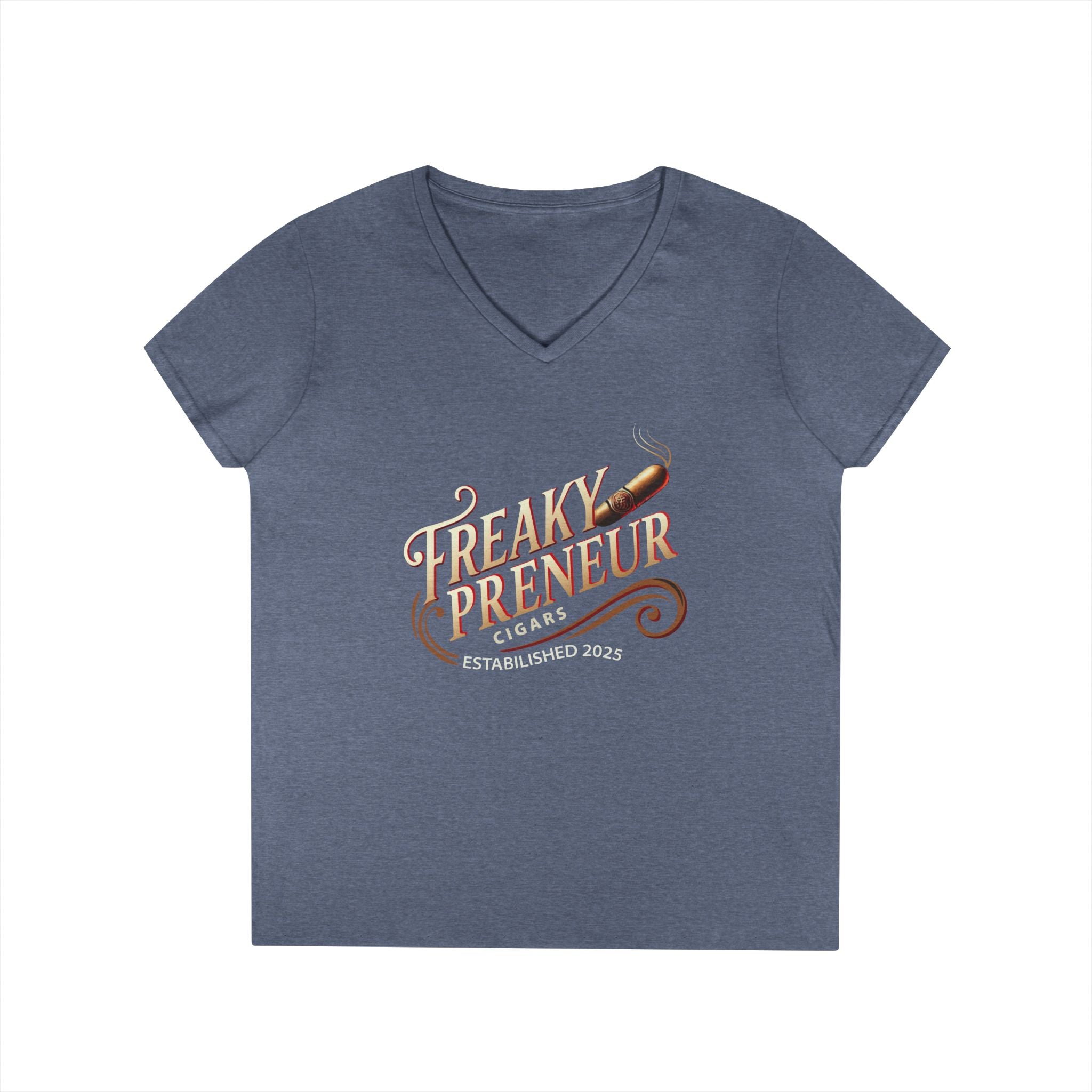 Freakypreneur V-Neck Tee — Women’s Entrepreneur T‑Shirt with Cigar Graphic & QR Code