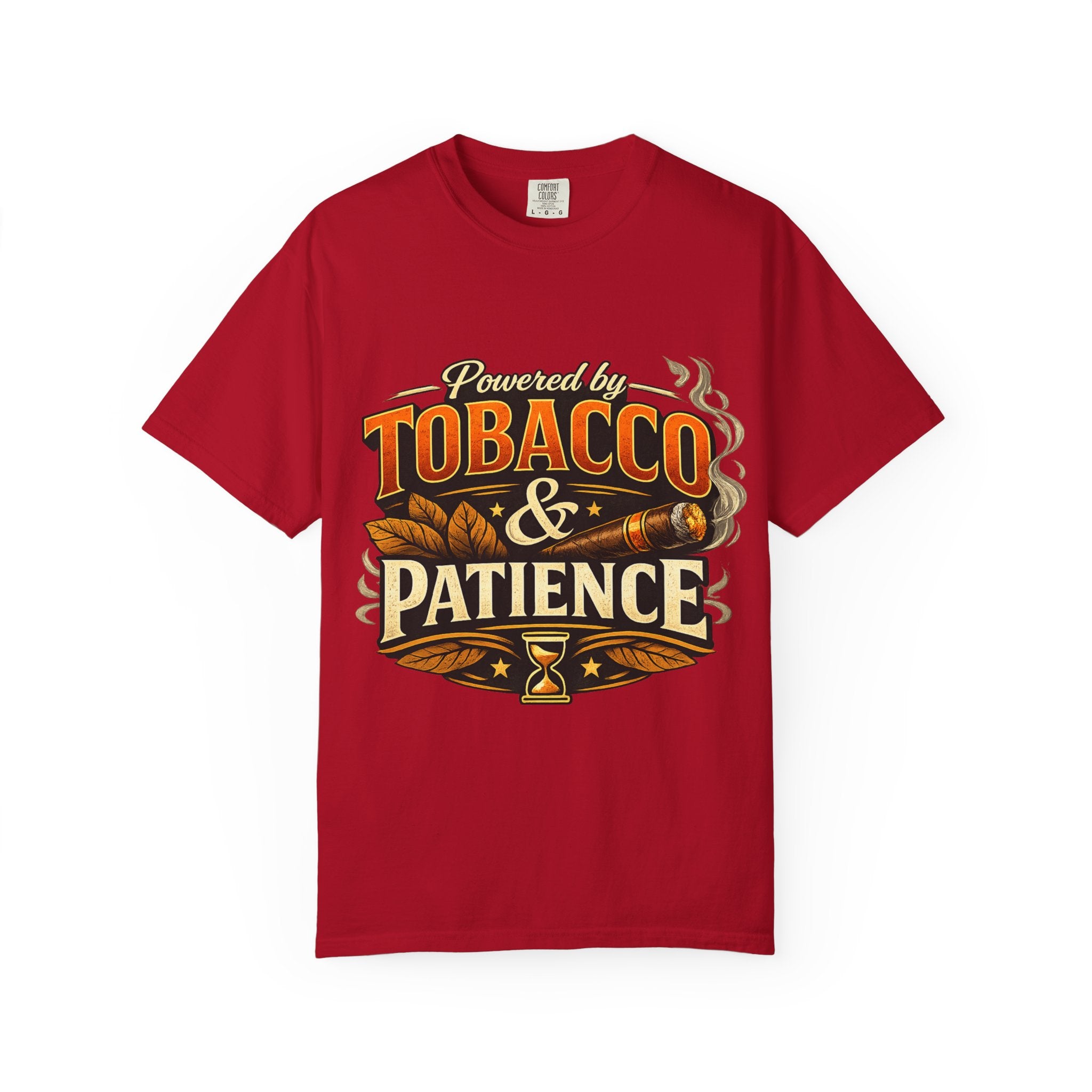 T-Shirt — "Powered by Tobacco & Patience" Vintage Cigar Smoker Tee