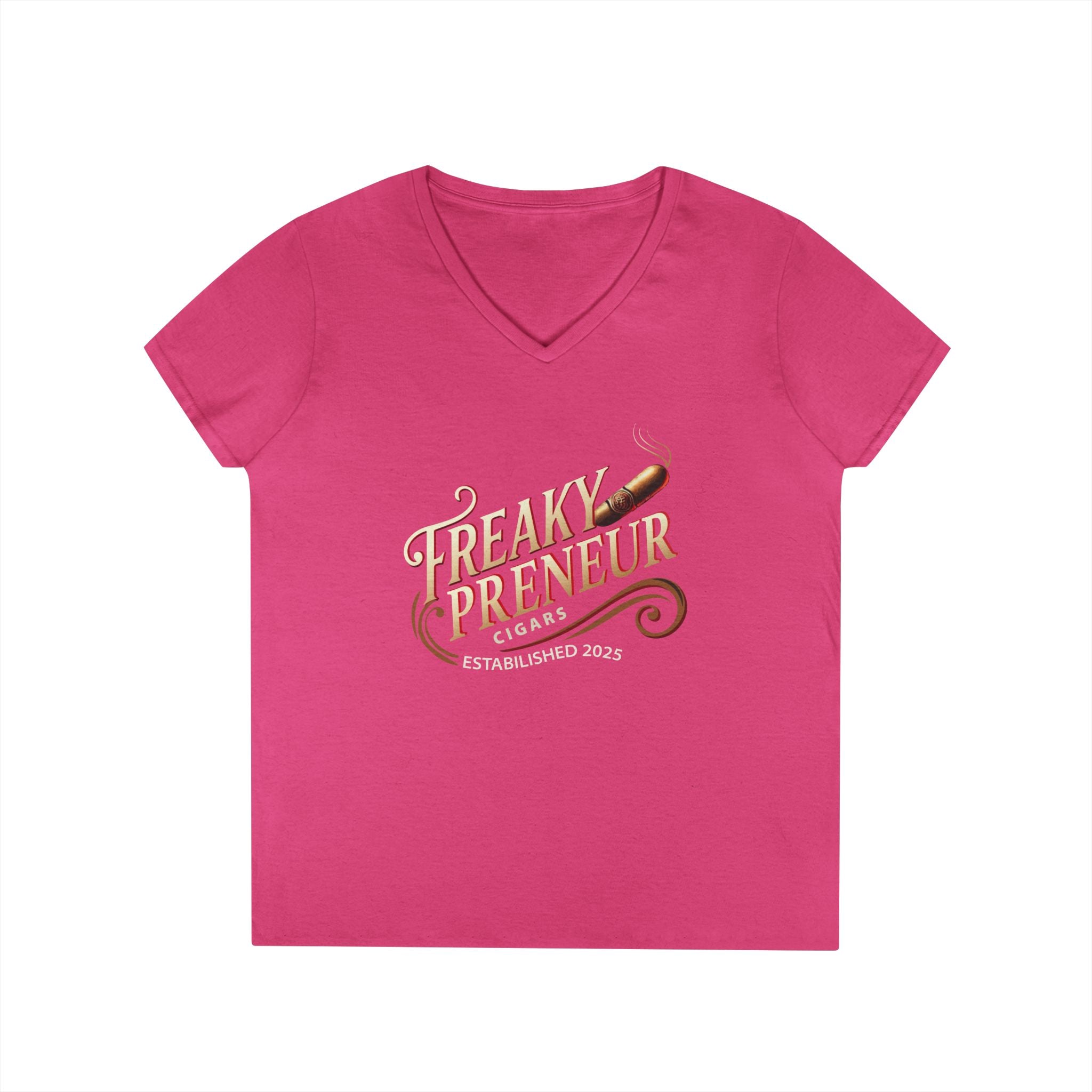 Freakypreneur V-Neck Tee — Women’s Entrepreneur T‑Shirt with Cigar Graphic & QR Code