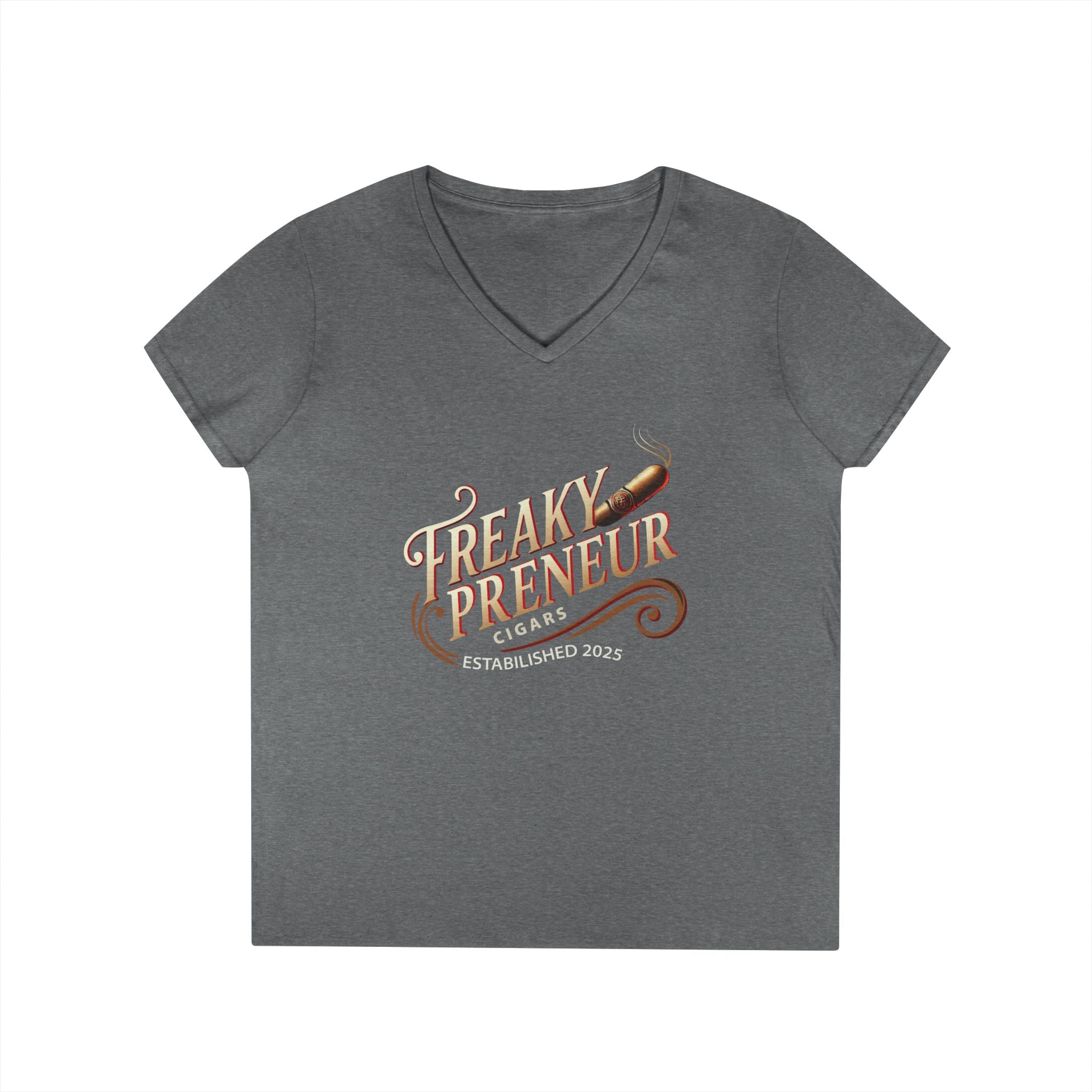 Freakypreneur V-Neck Tee — Women’s Entrepreneur T‑Shirt with Cigar Graphic & QR Code