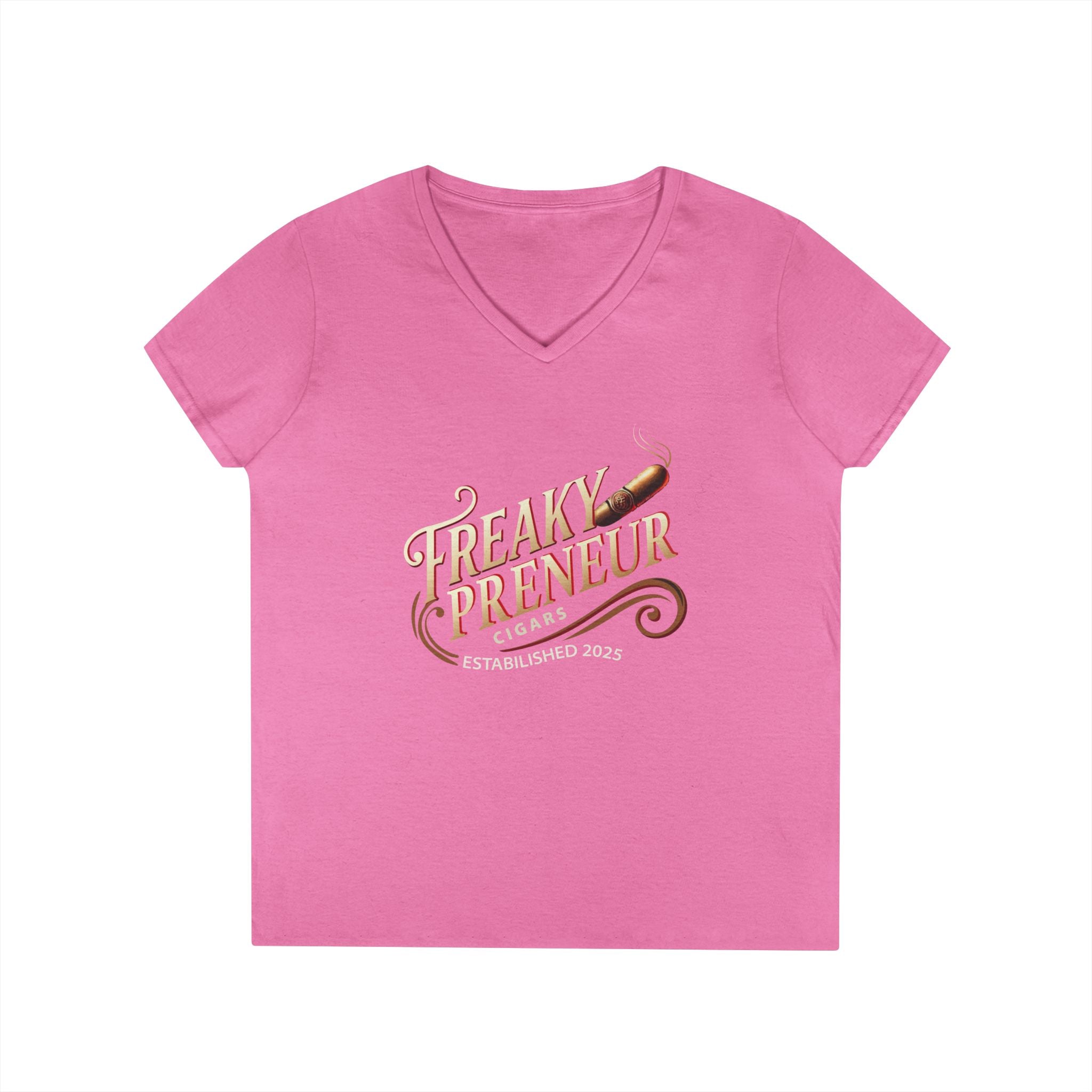 Freakypreneur V-Neck Tee — Women’s Entrepreneur T‑Shirt with Cigar Graphic & QR Code