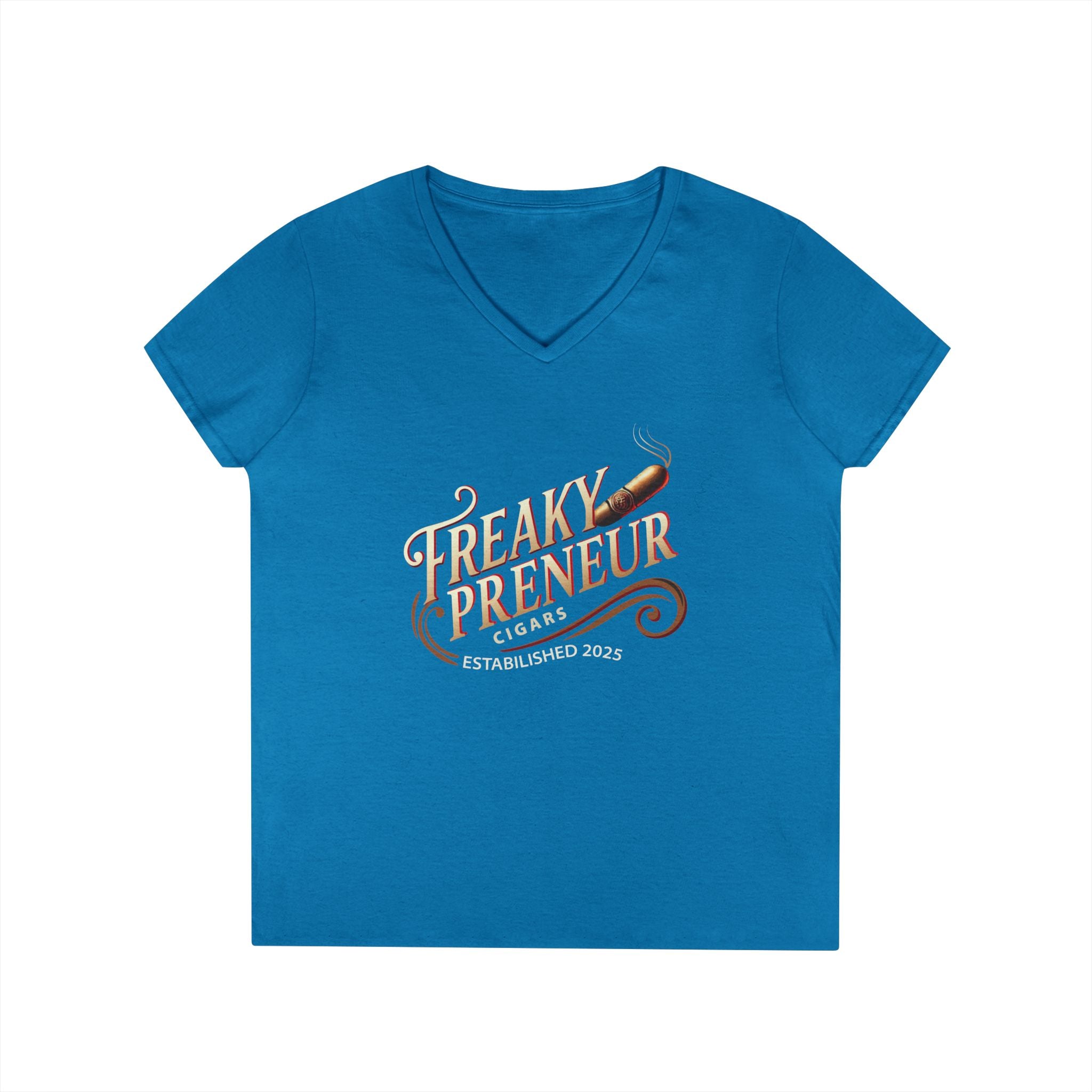 Freakypreneur V-Neck Tee — Women’s Entrepreneur T‑Shirt with Cigar Graphic & QR Code