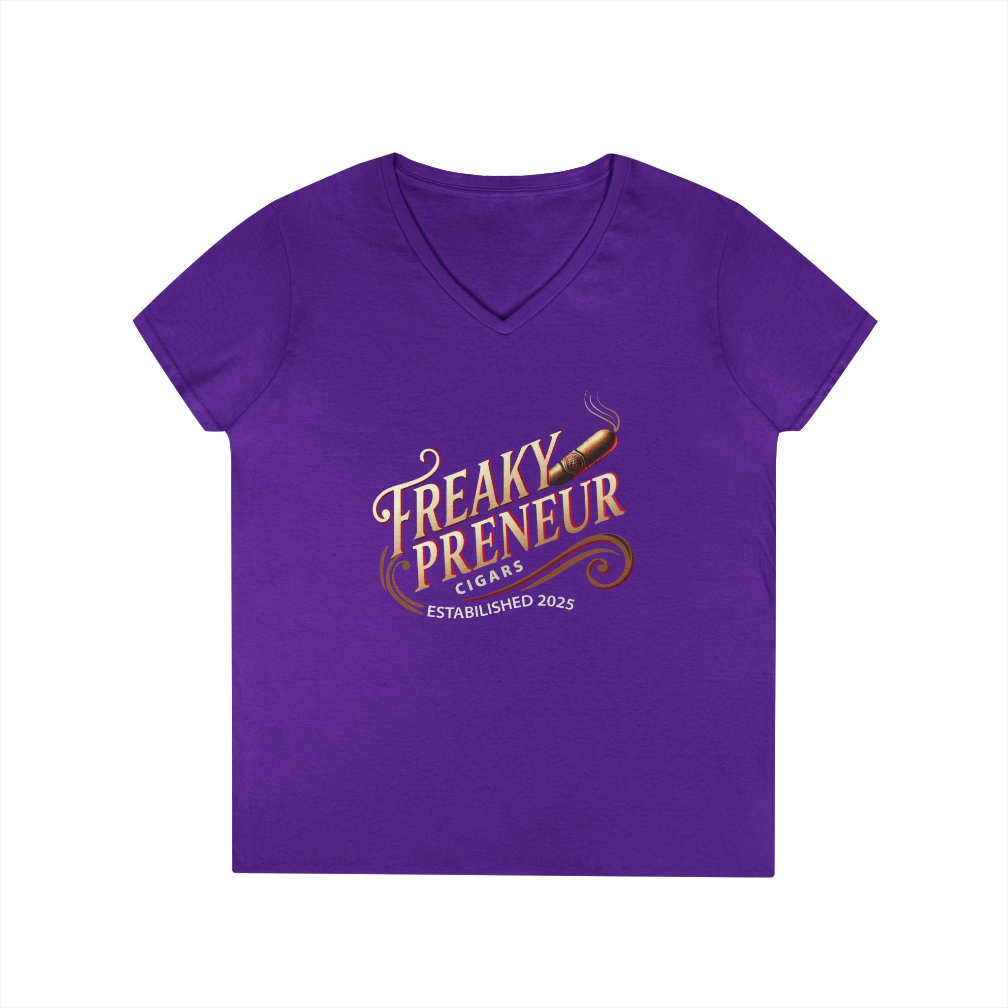 Freakypreneur V-Neck Tee — Women’s Entrepreneur T‑Shirt with Cigar Graphic & QR Code