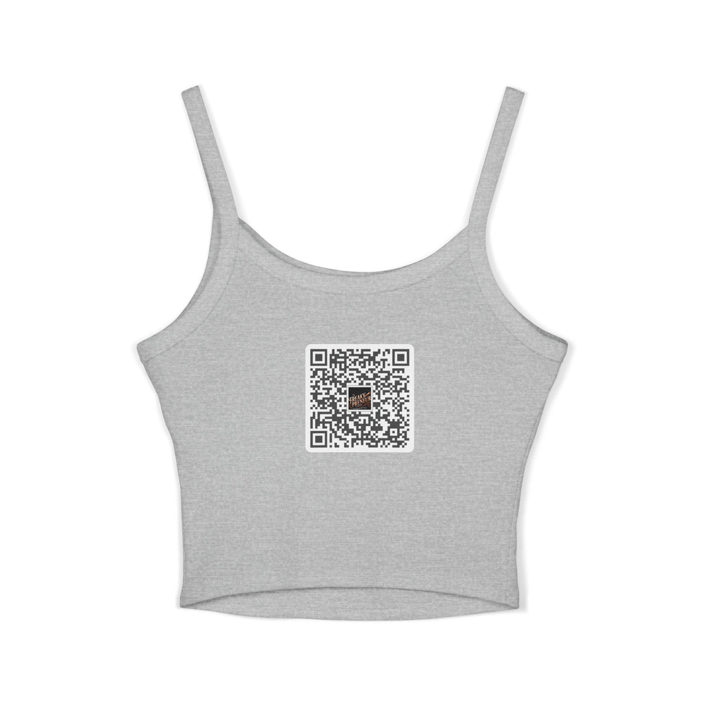 Ladies Spaghetti Tank Top — "FreakyPreNeur" Script Logo Crop with QR Code